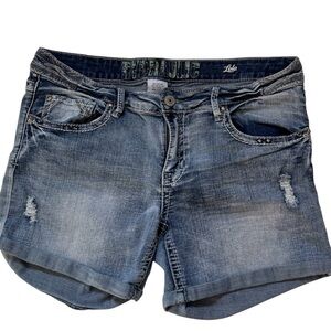Hydraulic Denim Shorts Size 15/16 Embroidered Flap Pockets Medium Wash